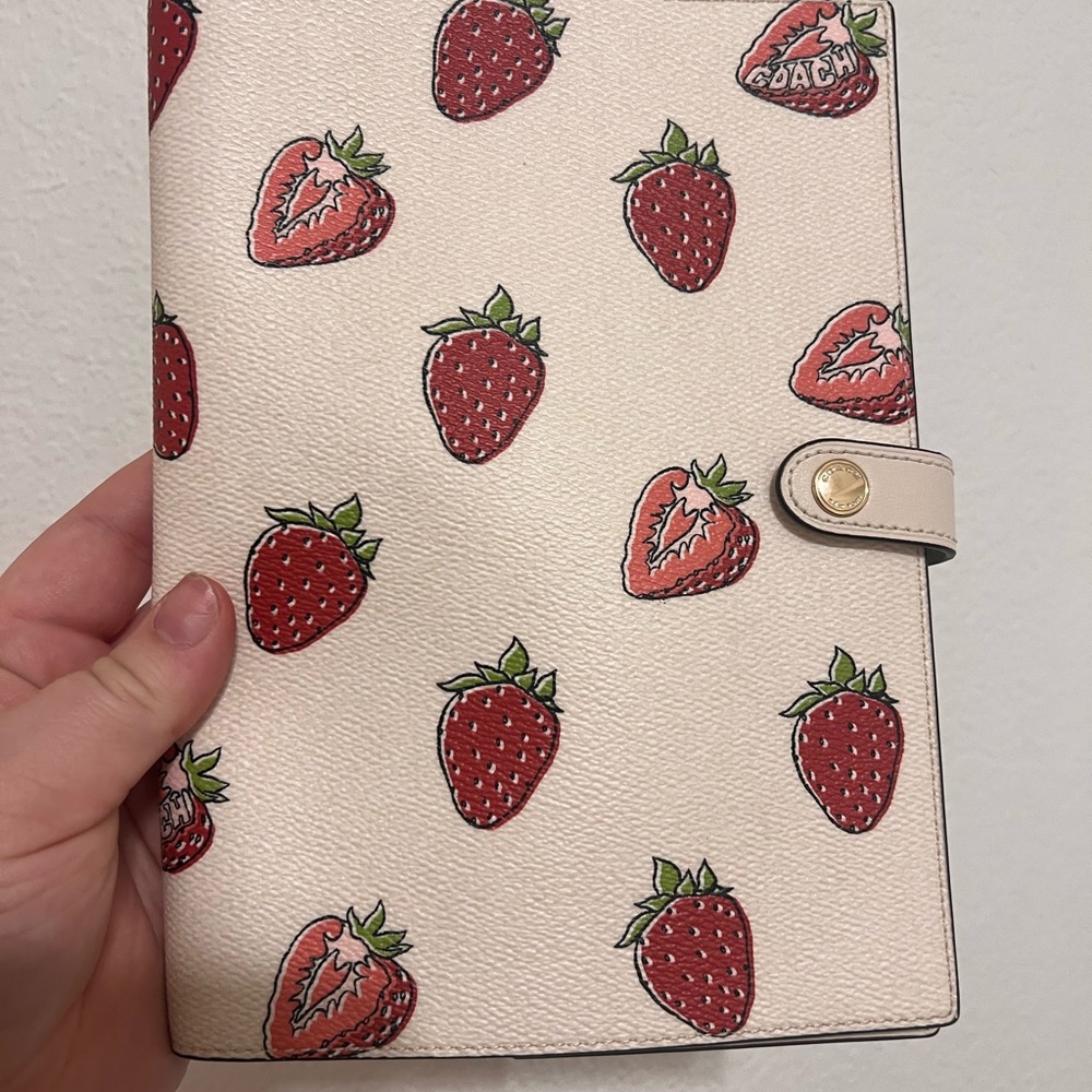 Coach Cream and Red Strawberry Print journal cover